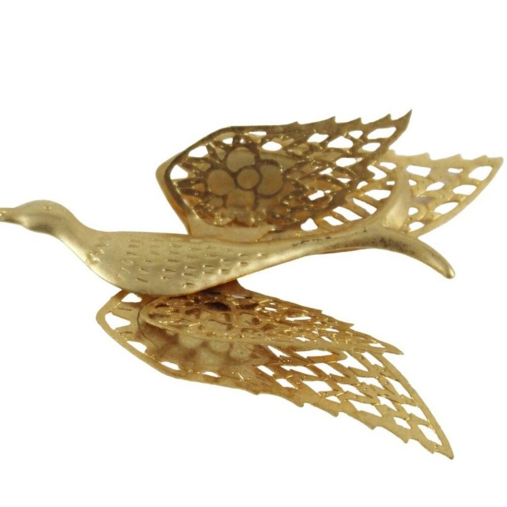 Vintage Gold-Tone Filigree Bird Brooch Pin